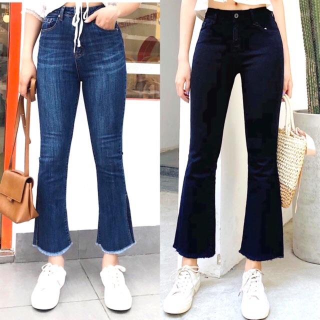 Quần jeans đen ống loe lưng cao- hình thật jeans vnxk cao cấp