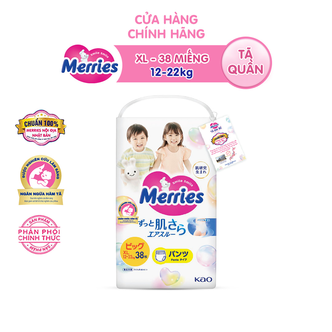 Tã/bỉm quần Merries size XL - 38 miếng (dành cho bé từ 12 - 22kg)