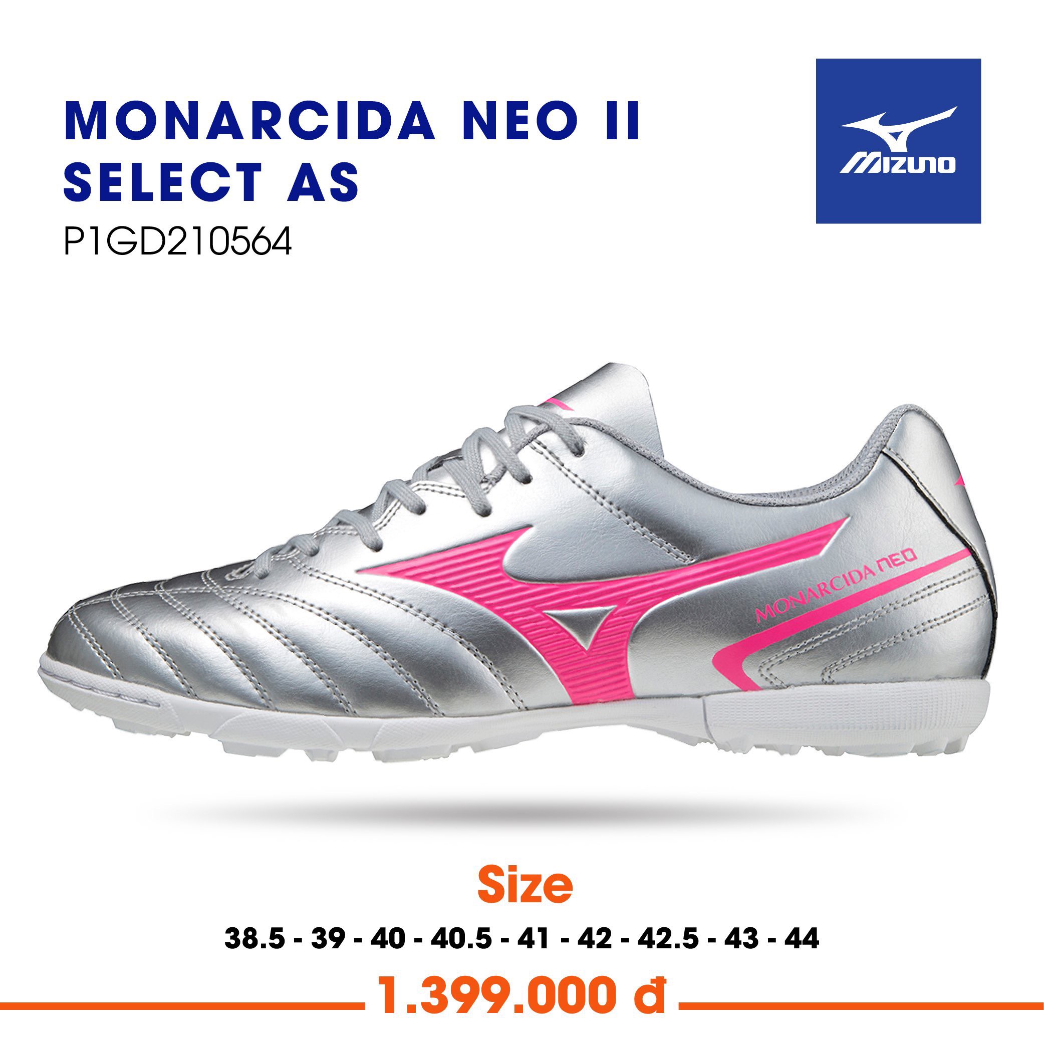 Giày Bóng Đá Mizuno Monarcida Neo II Select AS Xám Hồng - Hàng Chính Hãng Nhật Bản 100