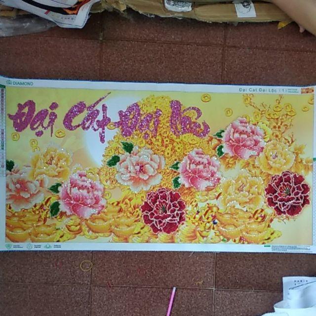 (ĐÃ ĐÍNH) Tranh đính đá thành phẩm ĐẠI CÁT ĐẠI LỘC 106x56cm