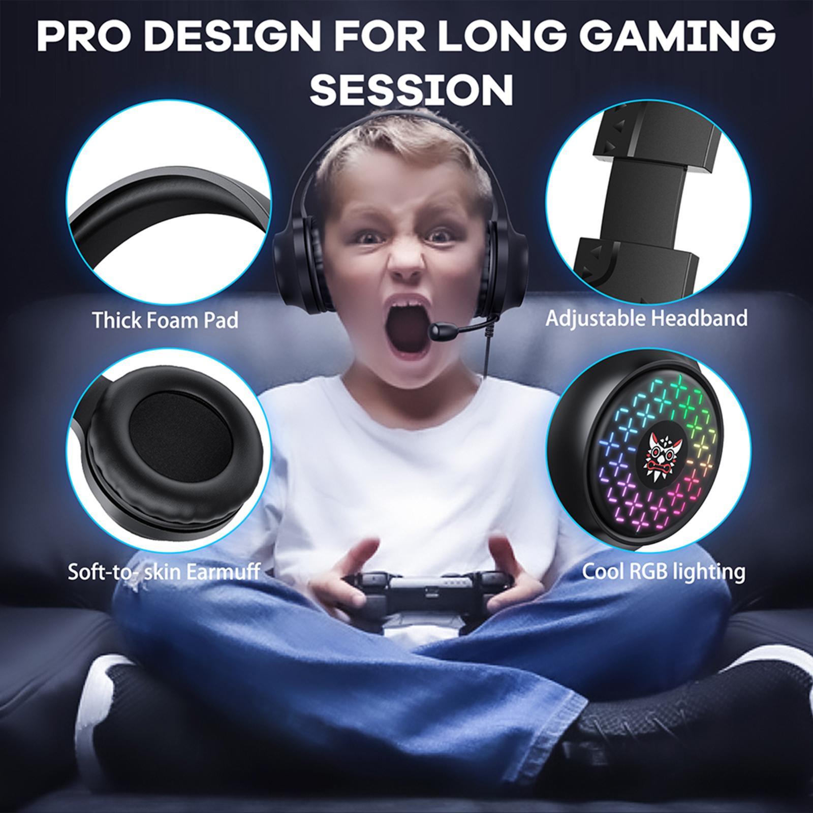 RGB Gaming Headset Noise Cancelling Gamer Headphones Earpiece for