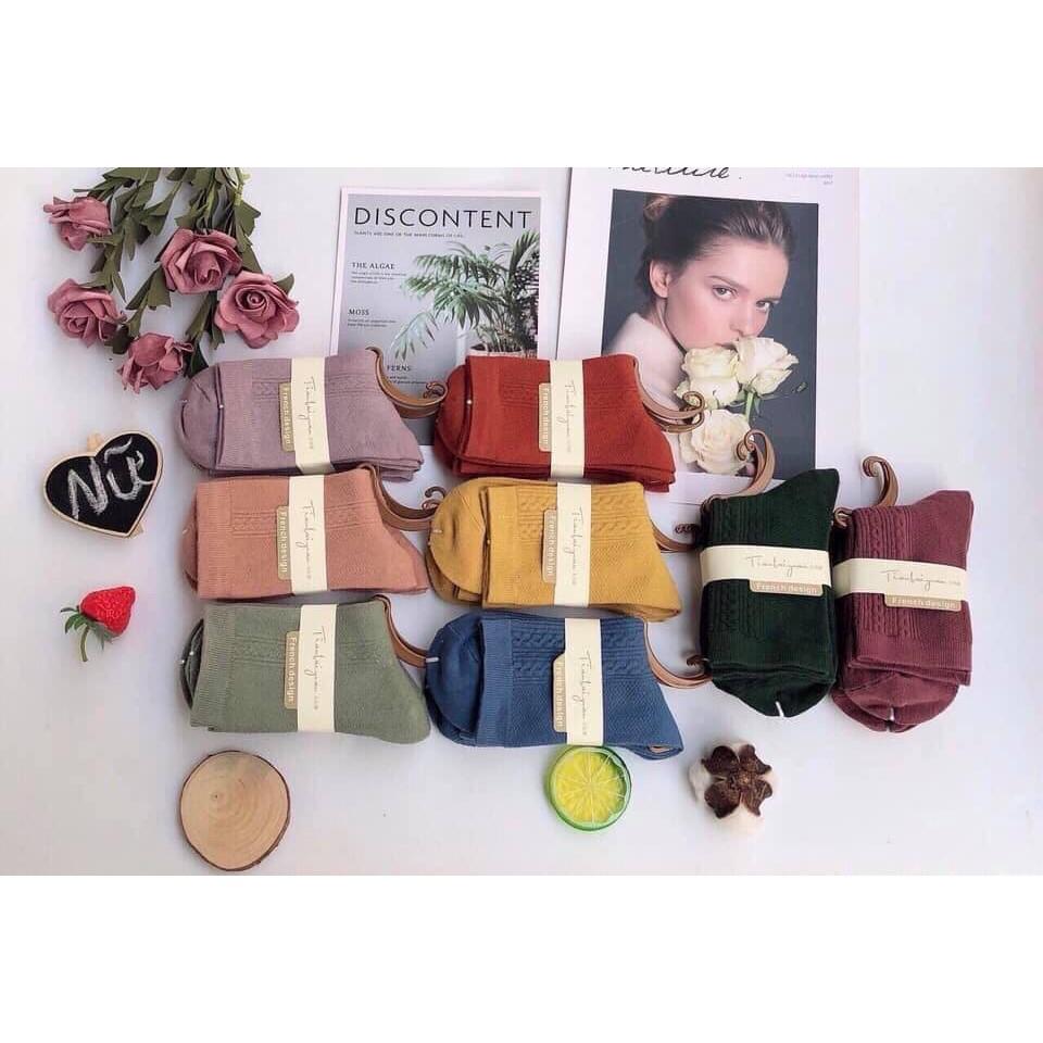 Tất len gân vintage cao cổ