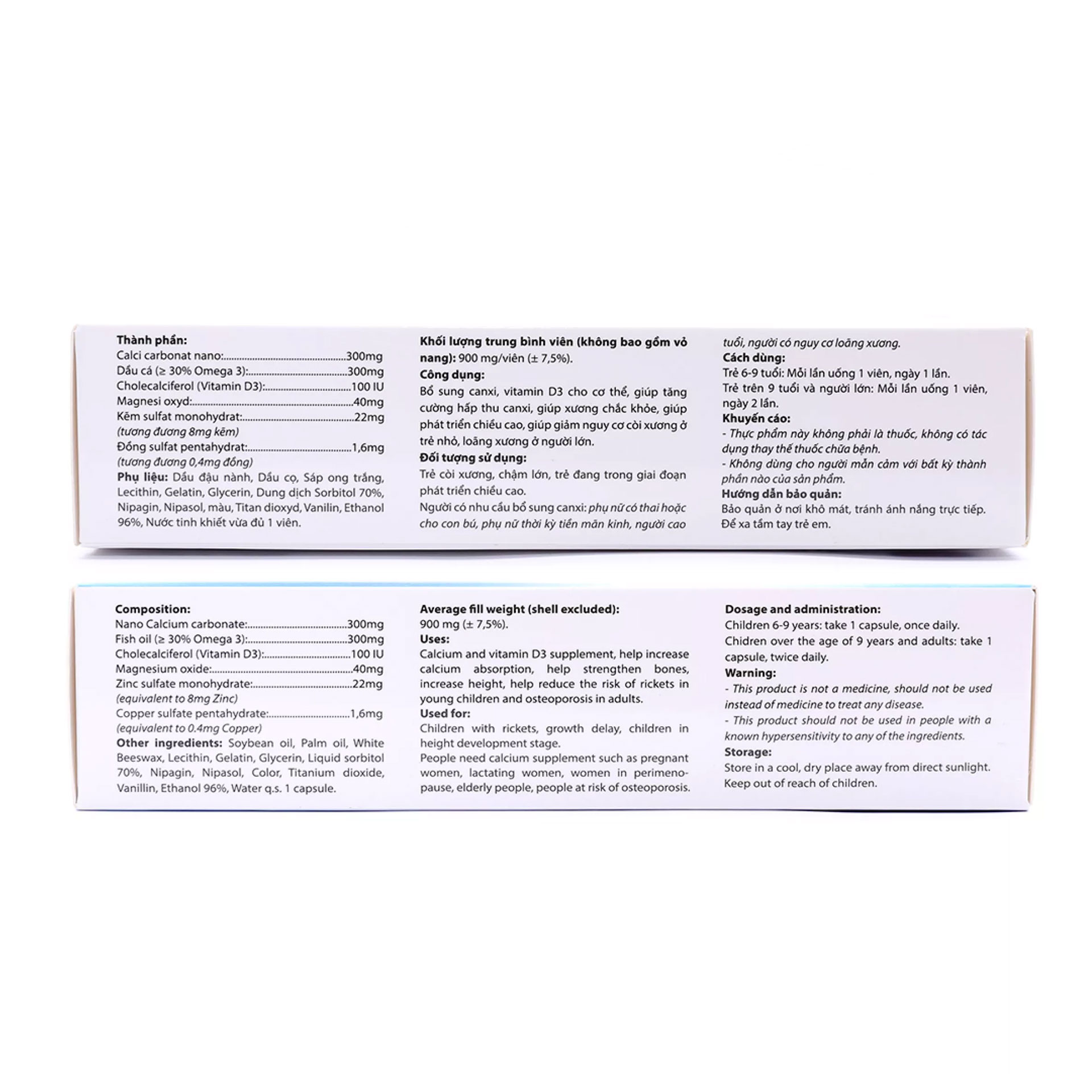 Viên uống Calcium Nano Rostex Pharma bổ sung canxi , phát triển chiều cao, giảm nguy cơ còi xương Hộp 30 viên