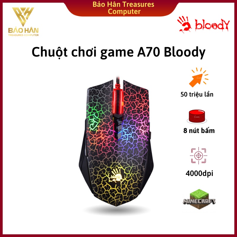 Chuột Chơi Game Có Dây A4tech A70 4000DPI 8 Nút (Đen) - Hàng Chính Hãng