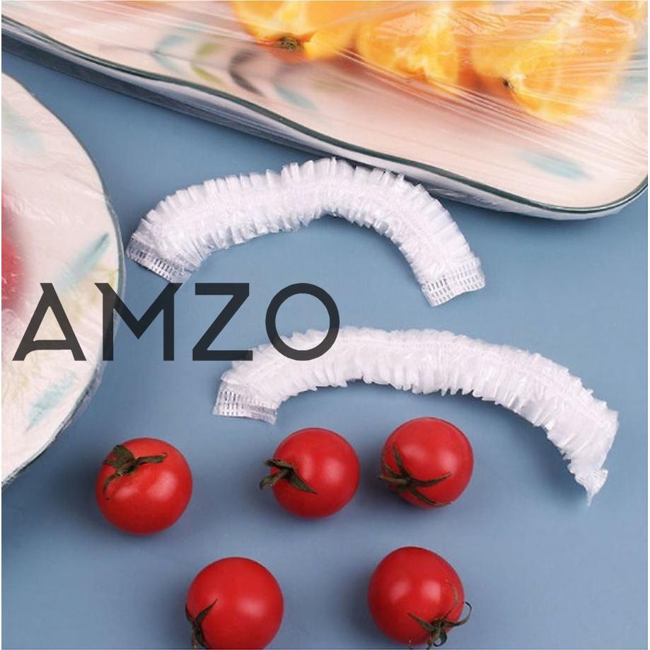 COMBO 100 màng bọc thực phẩm PE túi gấu có chun bọc đồ ăn co giãn tái sử dụng AMZO