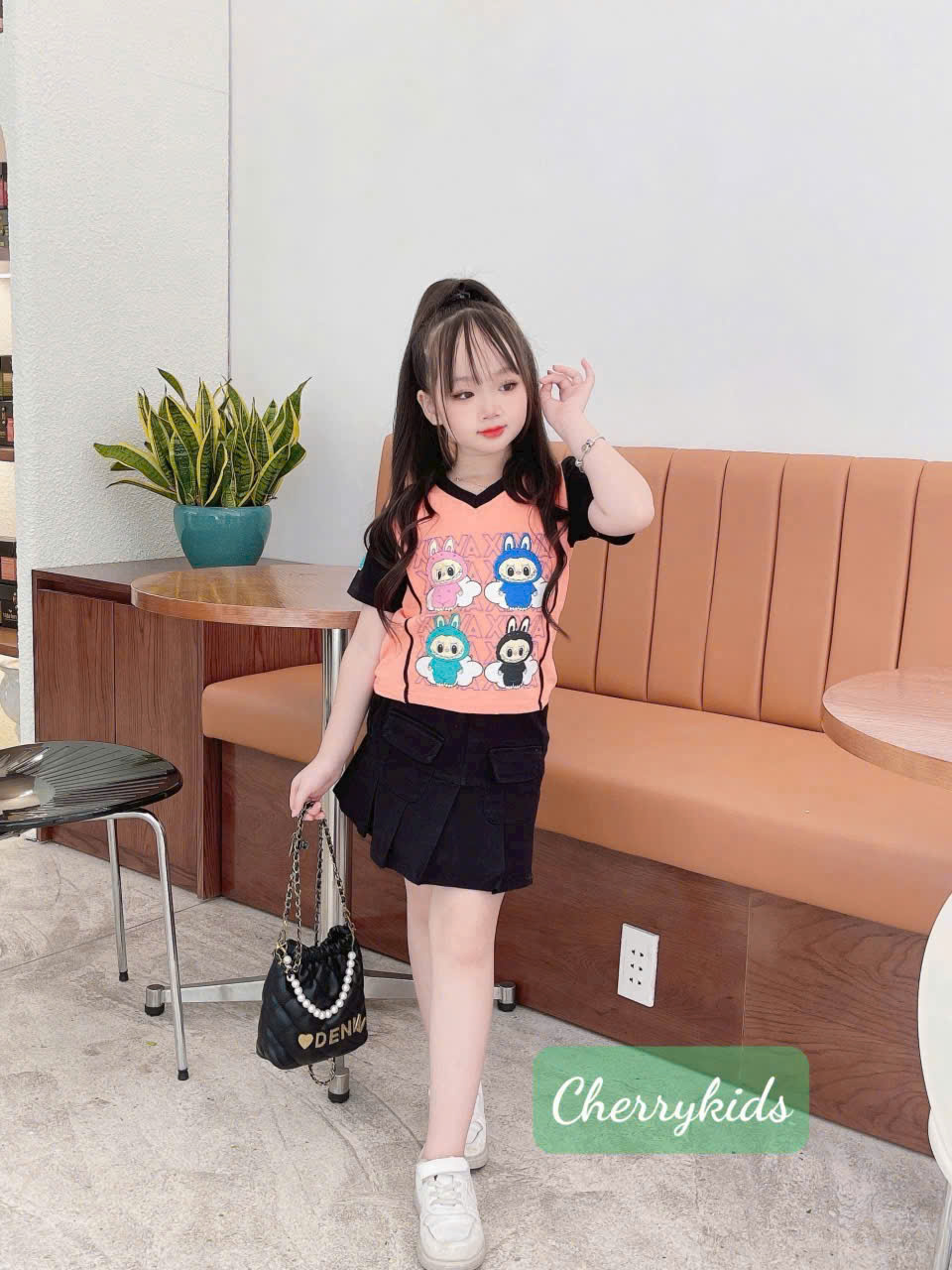 [XẢ HÀNG LẺ SIZE] Đồ bộ bé gái, Set váy cho bé gái Labubu từ 10-40kg chất cotton mềm mịn mát