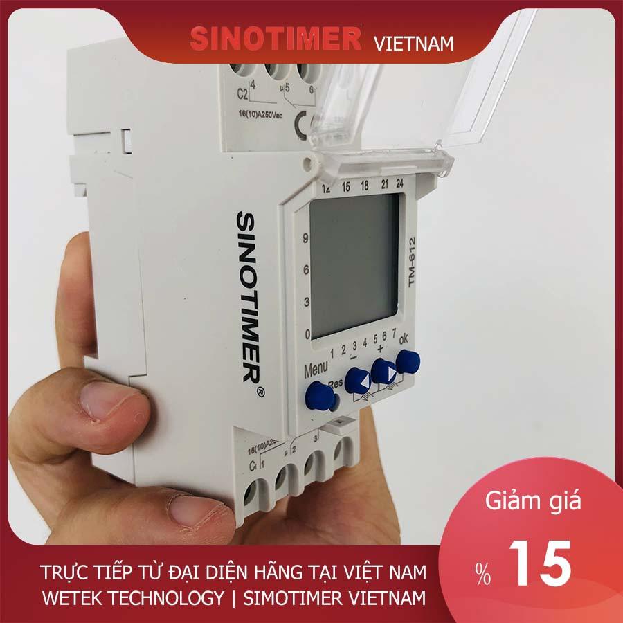 Timer 24h 7 ngày, 2 kênh độc lập, 2NO+2NC, 16A, 220V màn hình LCD, đa chức năng, Sinotimer TM-612, hàng xuất châu Âu