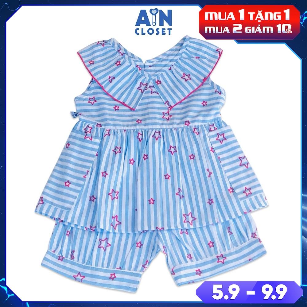 Bộ quần áo ngắn bé gái họa tiết Sao kẻ xanh thun cotton - AICDBG0QGW6V - AIN Closet