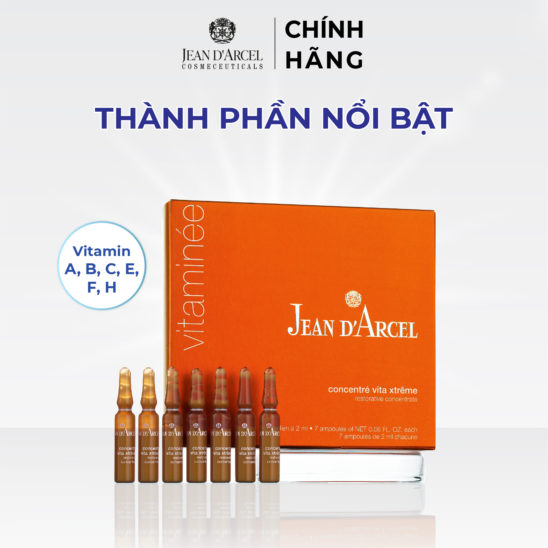 J35 Huyết thanh Vitamin làm tươi mới, trắng sáng da - Restorative Concentrate Hộp (7 ống x 2ml)  - Jean d'Arcel