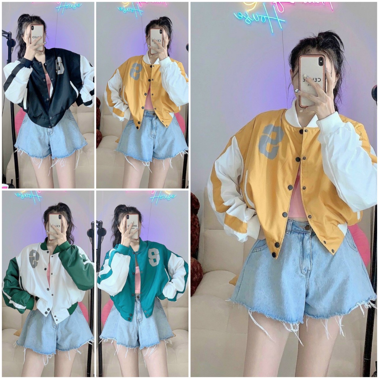 Hình ảnh Áo Khoác Bomber Dù Kiểu Croptop Lửng 2 lớp Chữ S - Nút Bấm - tay Cánh Dơi Form Unisex HÀn Quốc Đẹp - Chống Nắng