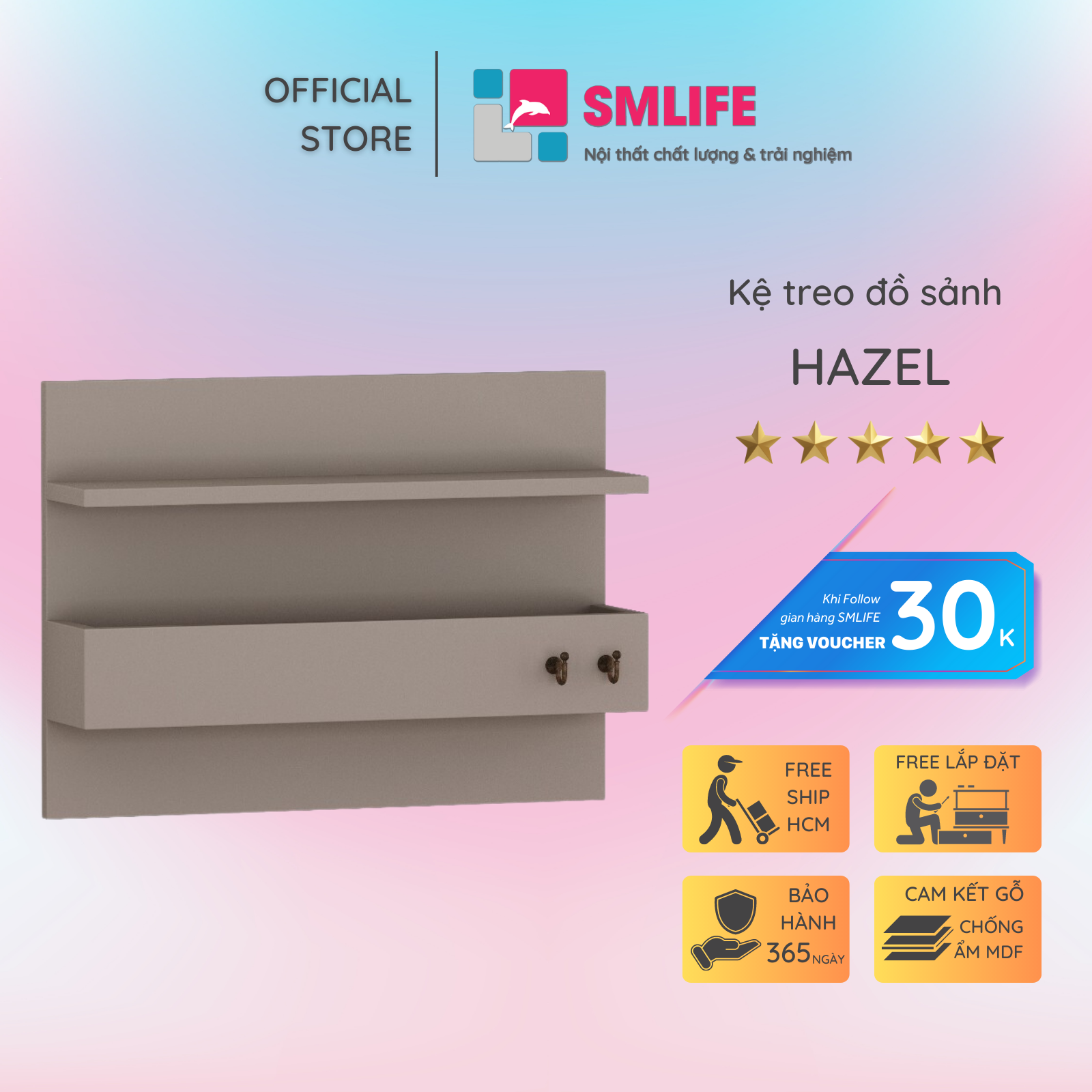 Kệ gỗ sảnh ra vào SMLIFE Hazel Gỗ MDF dày 17mm chống ẩm D60xR12xC45cm - Màu Latte