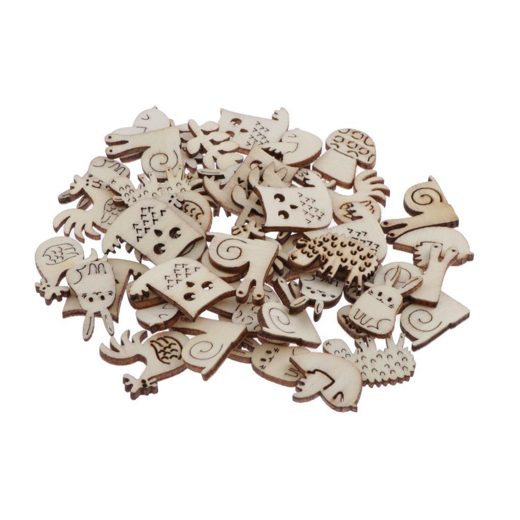 Bộ 50 Gỗ Tự Nhiên Hình Khối Bằng Gỗ Lỗ Cắt Tôn Dáng Cho DIY Thêu Sò