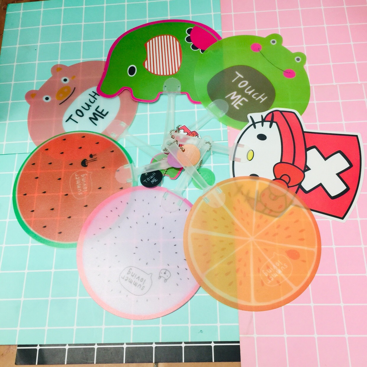 Quạt cầm tay cute hình trái cây & con vật set 5 cái ngẫu nhiên