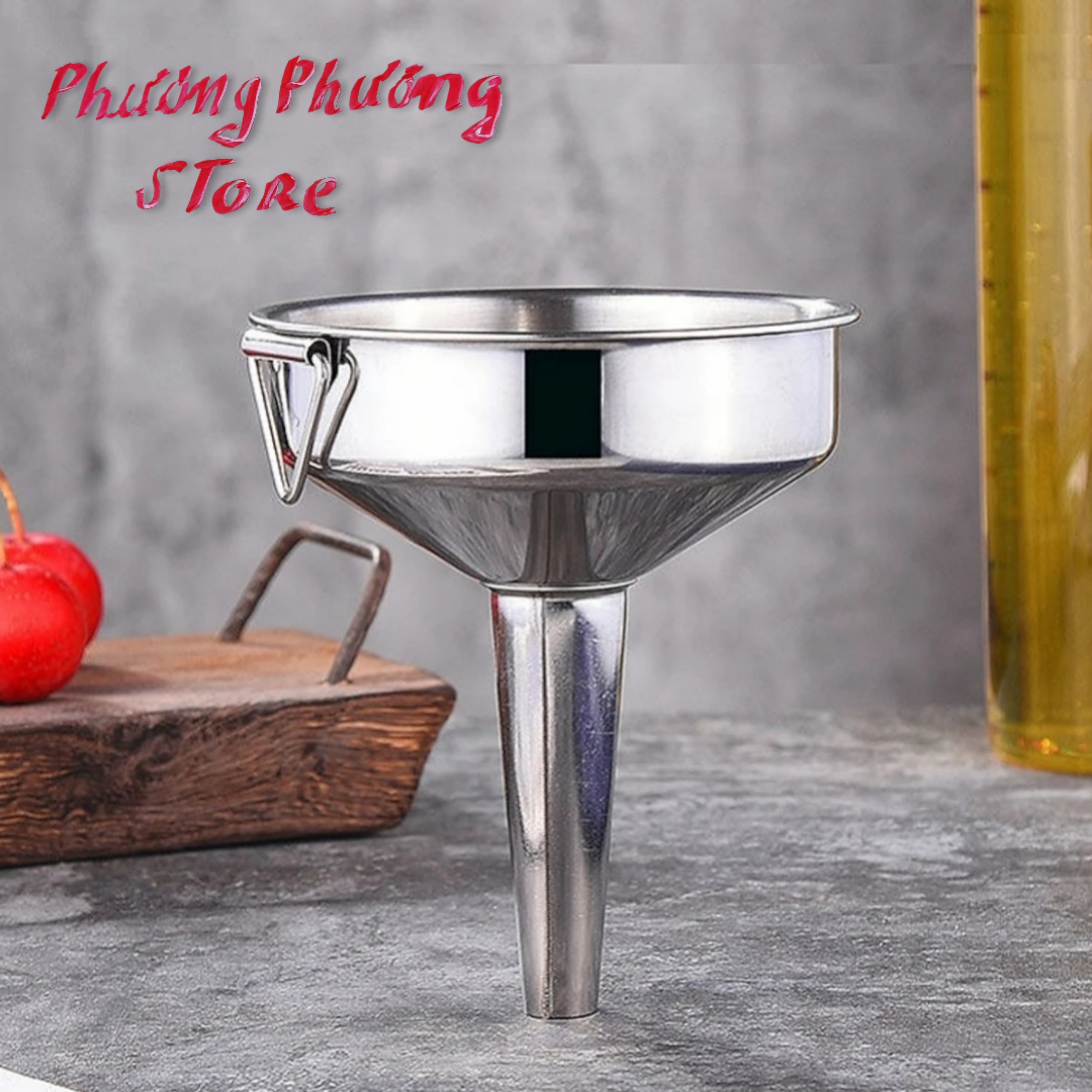 Phễu Inox rót chất lỏng chuyên dùng cho nhà bếp có móc cầm tay tiện lợi đường kính 8cm