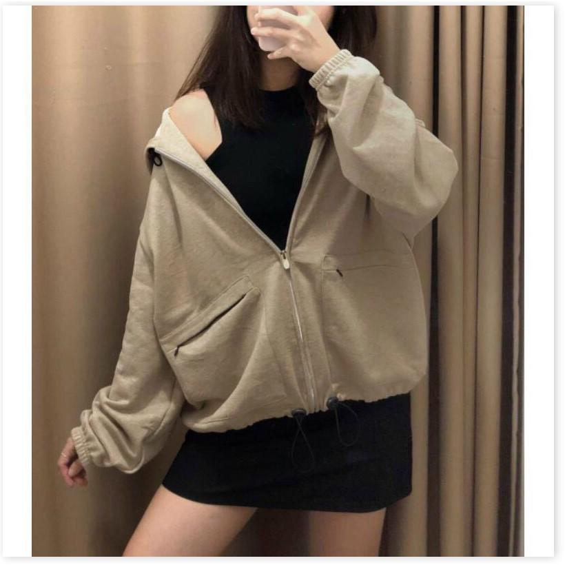 ÁO KHOÁC NỮ CÓ DÂY KÉO VÃI NỈ FORM RỘNG LANA FASHION