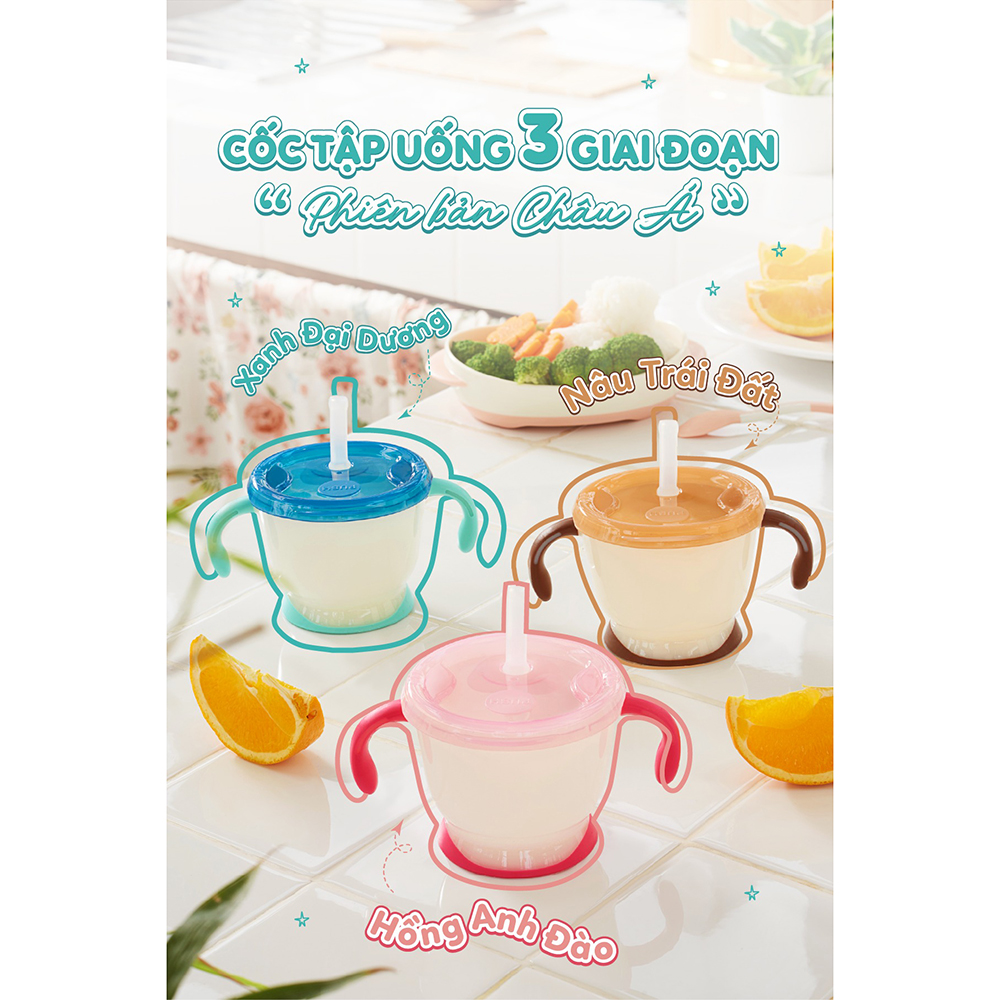 Cốc tập hút, tập uống 3 giai đoạn cho bé RICHELL Nhật AQ phiên bản châu Á | Baby 6m+ 150ml