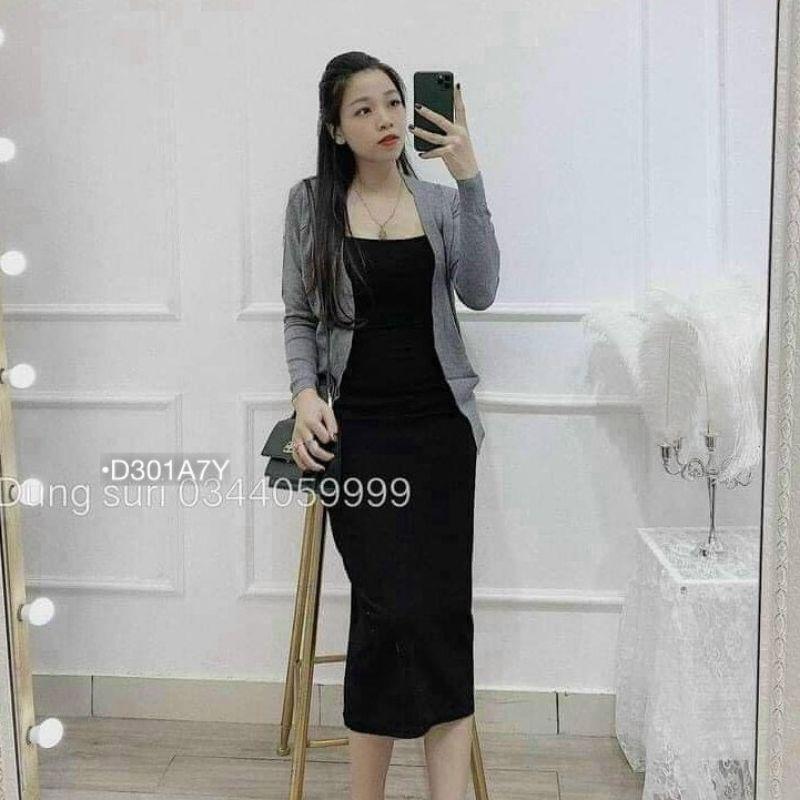 Váy maxi thun 2 dây, Đầm body 2 dây dáng dài