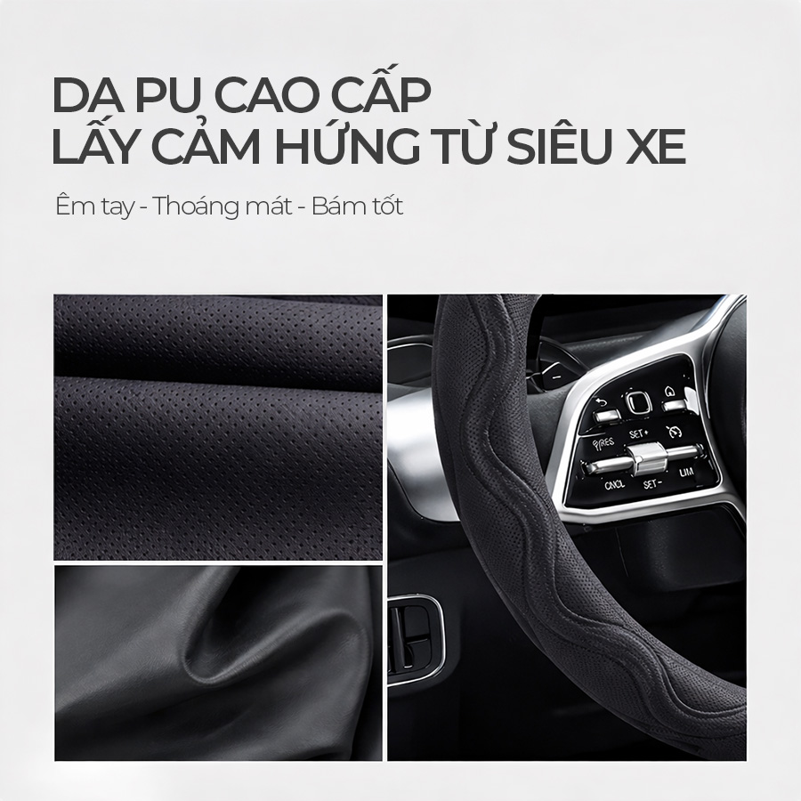Bọc Vô Lăng D-Cut CIND Y019D Size M Màu Đen Da PU Lõi TPE Chống Trượt Siêu Êm - Nhập Khẩu Chính Hãng