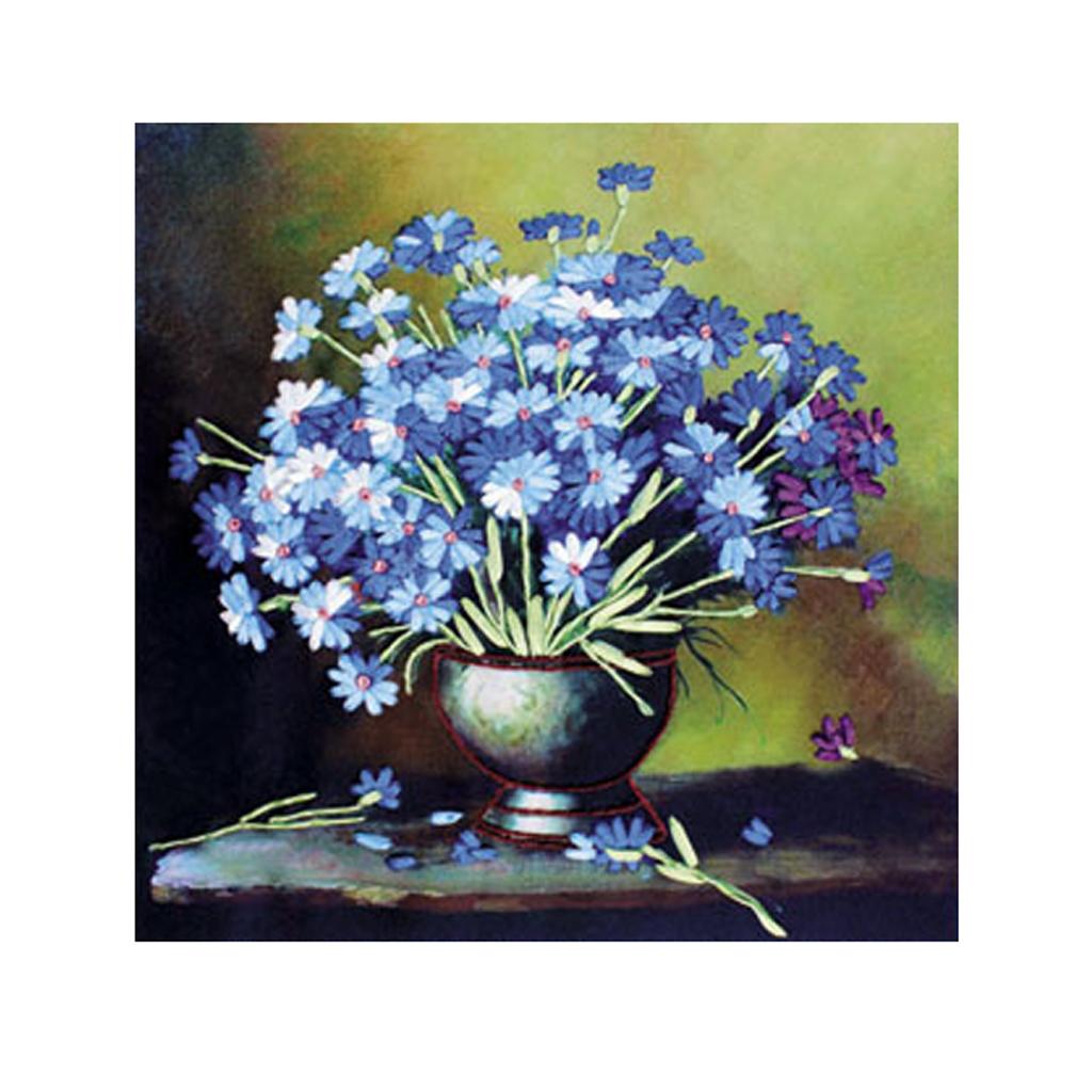 Ribbon Embroidery Cross Stitch Kits Handmade Blue Daisy Pattern Home Decor