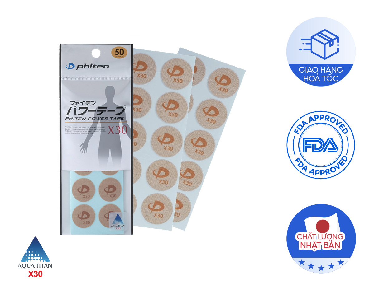 Miếng dán giảm đau X30 Phiten titanium power tape x30 (50 miếng) PT700000