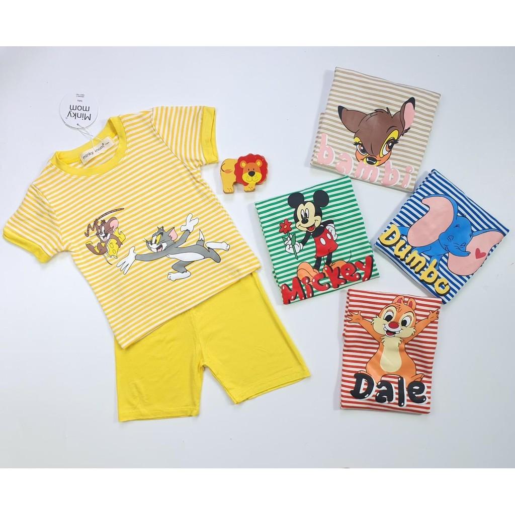 Bộ Cộc Tay thun lạnh in hình Dễ Thương Cho Bé áo kẻ