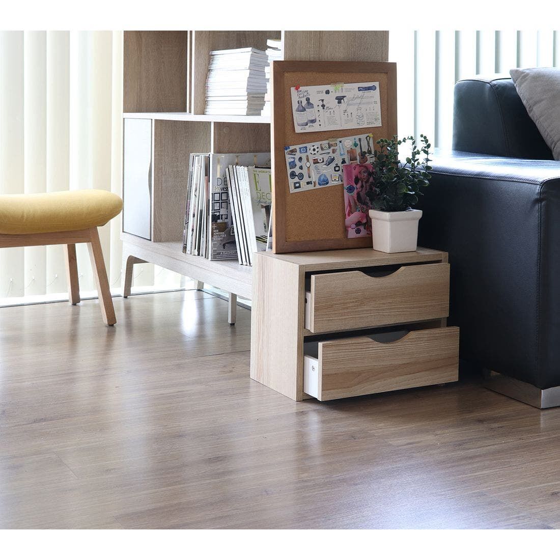 SB Furniture, Looms, Jayden-F Storage Box with Drawers, Solid Oak Color, W40XD24XH30 cm.