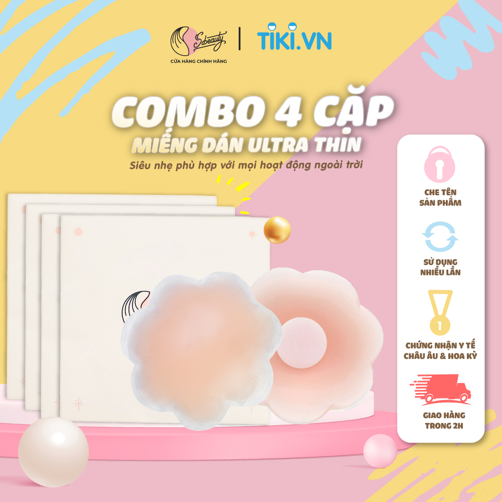 Combo 4 Cặp Miếng Dán Ngực Ultra Thin Silicon Cao Cấp SBeauty, Dán Ngực Siêu Mỏng Siêu Nhẹ Siêu Êm