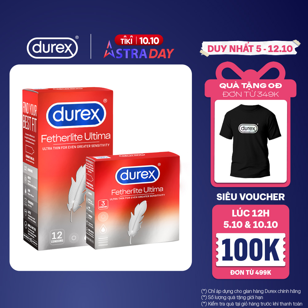 Combo Bao cao su Durex Fetherlite Ultima tặng áo mưa độc quyền Durex