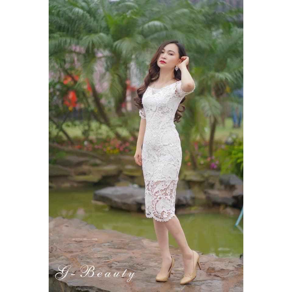 G Beauty Đầm Ôm Ren Trắng