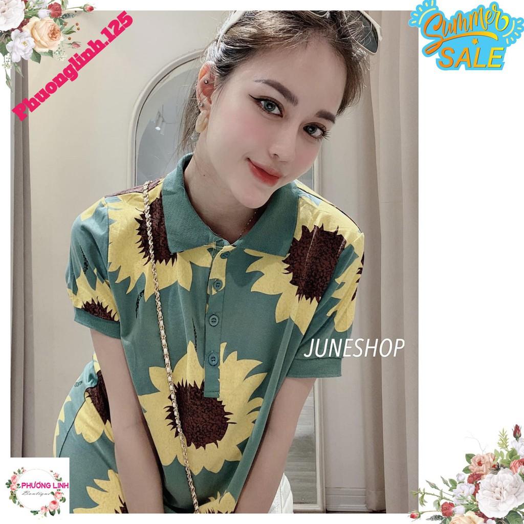 VÁY POLO XANH HOA HƯỚNG DƯƠNG