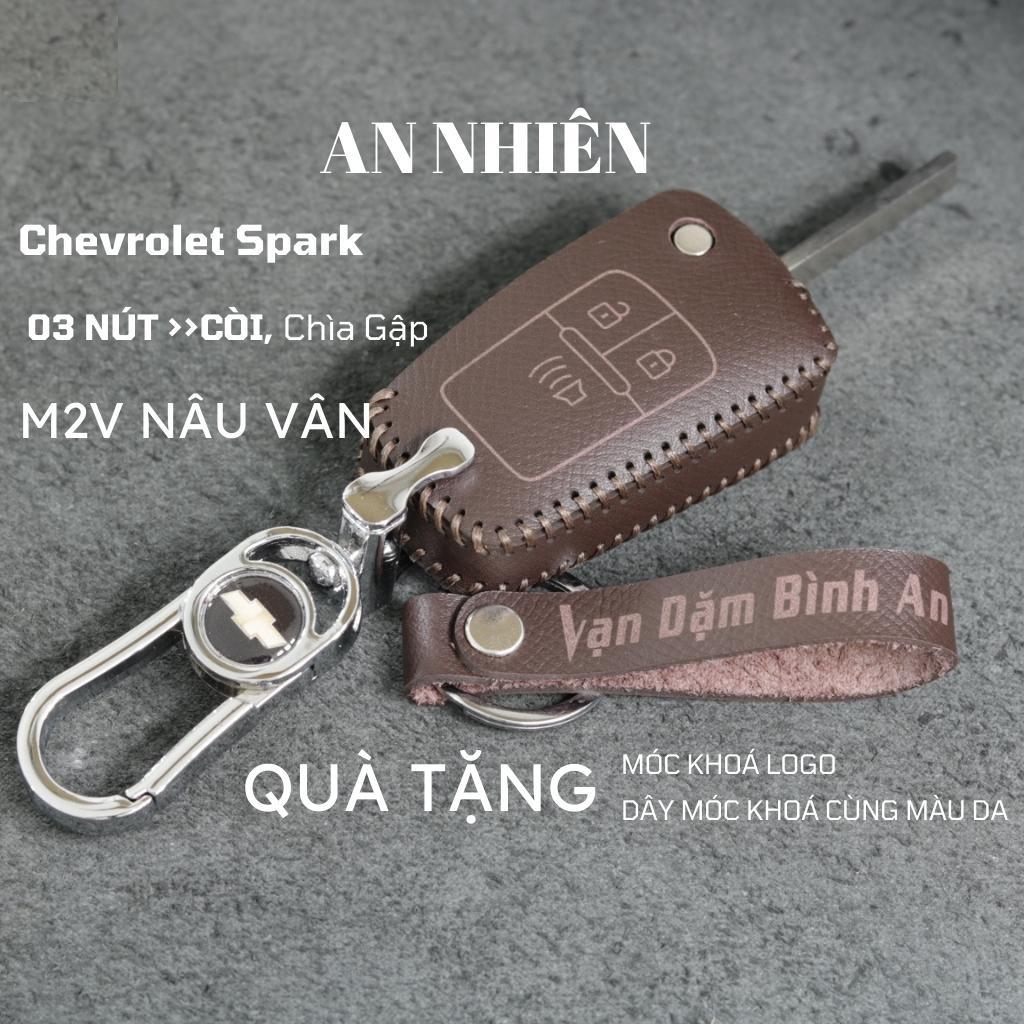 Bao da dành cho bọc ốp chìa khoá xe ô tô Chevrolet Spark 2012 2016 chìa gập 3 nút CÒI Chev2C