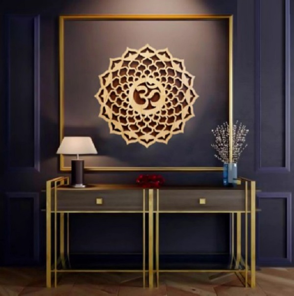 Hình ảnh Tranh Gỗ Mandala Chữ Om TreoTấm gỗ điêu khắc Hoa Mandala chữ Om Omkar treo tường decor trang trí phòng yoga nhà cửa quán cafe homestay