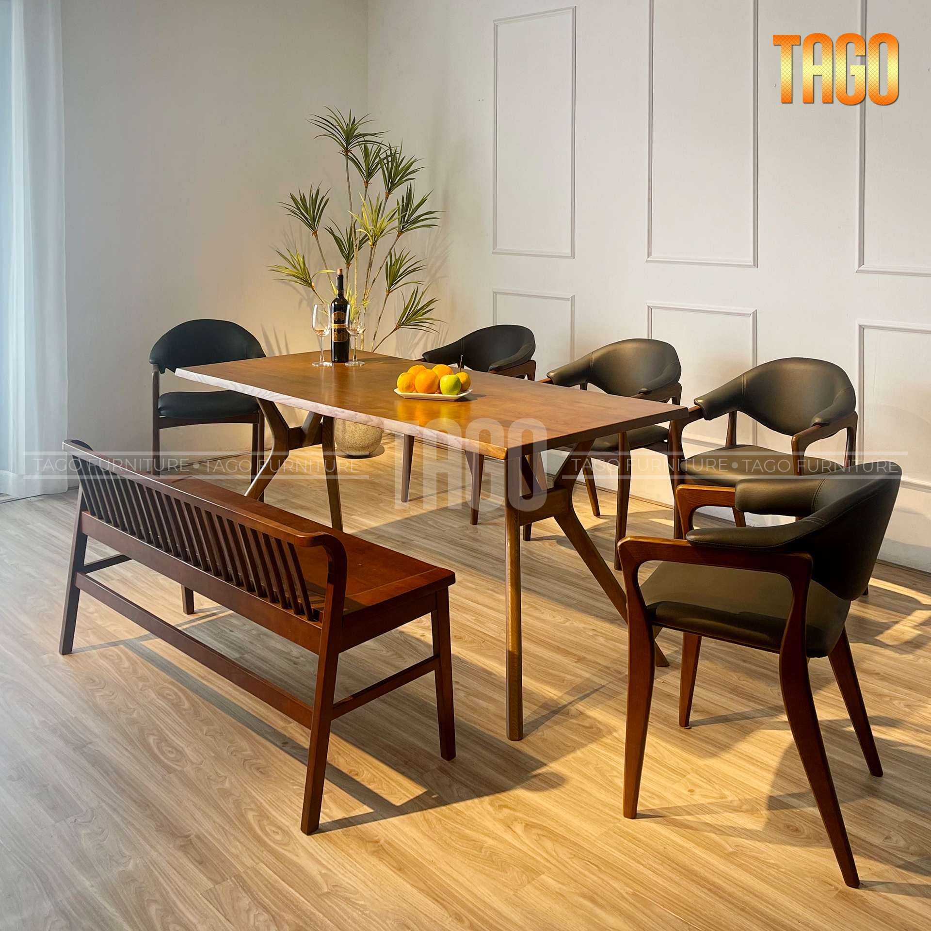 Bộ bàn ăn RUDY 5 ghế 1 bench
