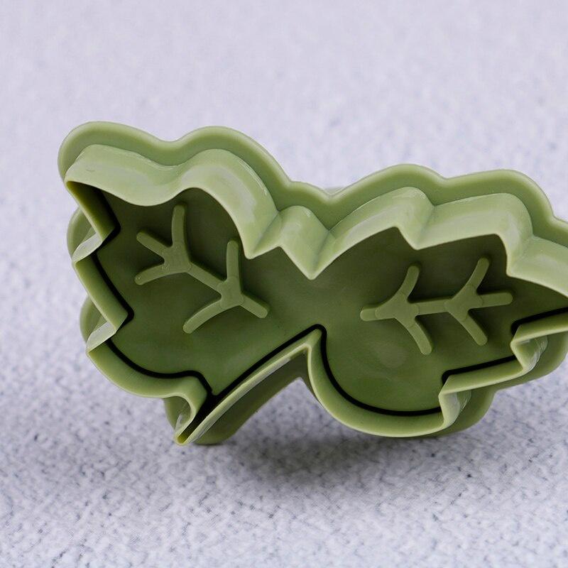 4 Pcs/set Leaf Shape Biscuit Mold DIY Hand Pressure Fondant Cake Mould Plastic Cookie Cutters Set Spring Plunger Baking Tool