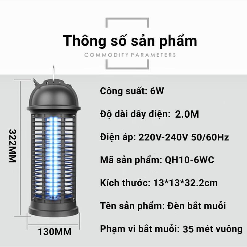 Đèn bắt muỗi hình trụ UMK10-6WC có công tắc bật tắt, dây điện dài 2m