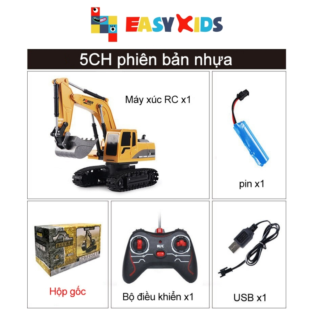 Đồ Chơi Xe Máy Xúc Điều Khiển Từ Xa Có Sạc Đầu Múc 5 Kênh