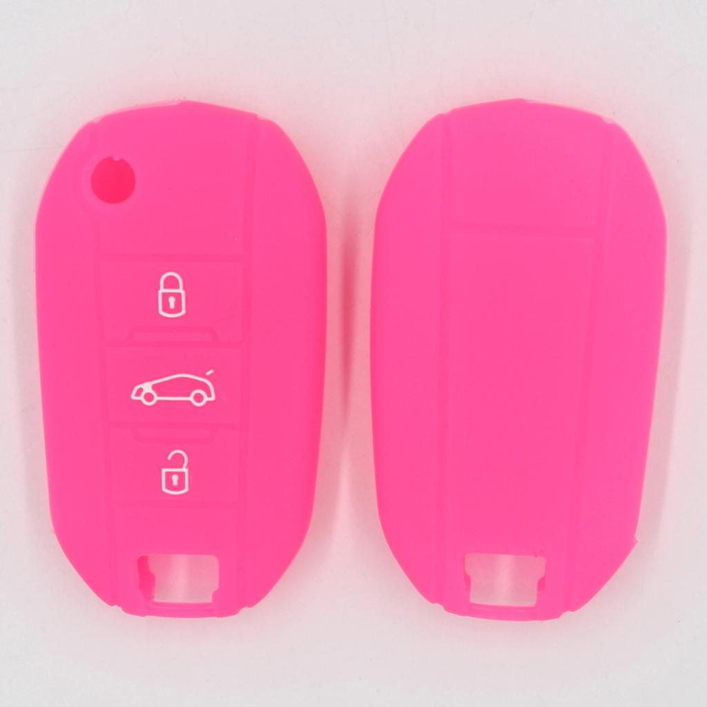 Silicone Car Key Case Cover Fit for AUDI Folding Remote Key Fob Case Shell 3 Buttons Rose Red