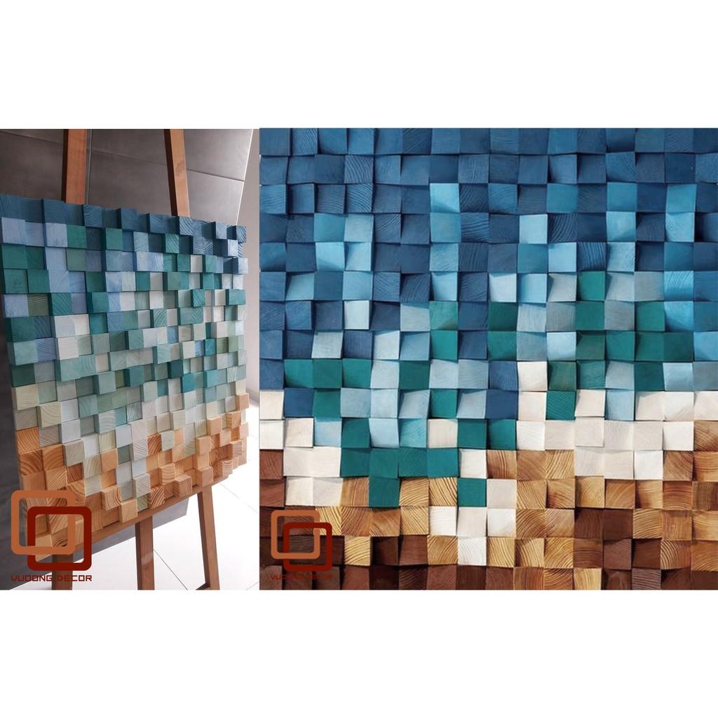 Tranh gỗ trang trí 3D XANH NGỌC VÀNG VUÔNG (Wood mosaic) - KÍCH THƯỚC 50x50, 80X80cm