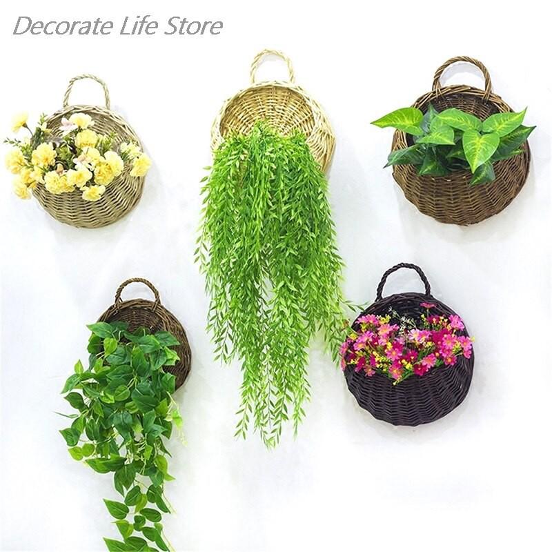 Giỏ hoa mây tre đan cắm sẵn nhiều mẫu trang trí tường phòng khách, shop thời trang, nhà hàng độc đáo