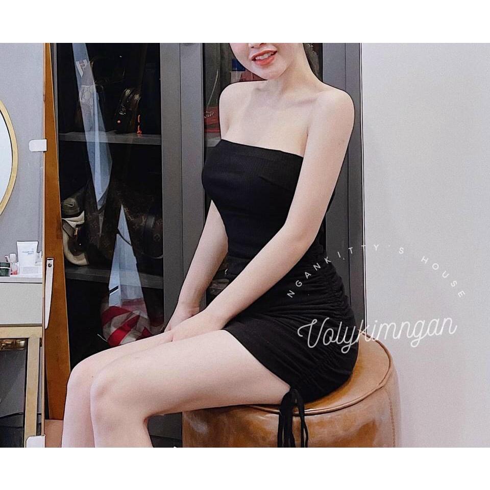 Đầm body 2 dây rút dây 2 bên eo siêu tôn dáng