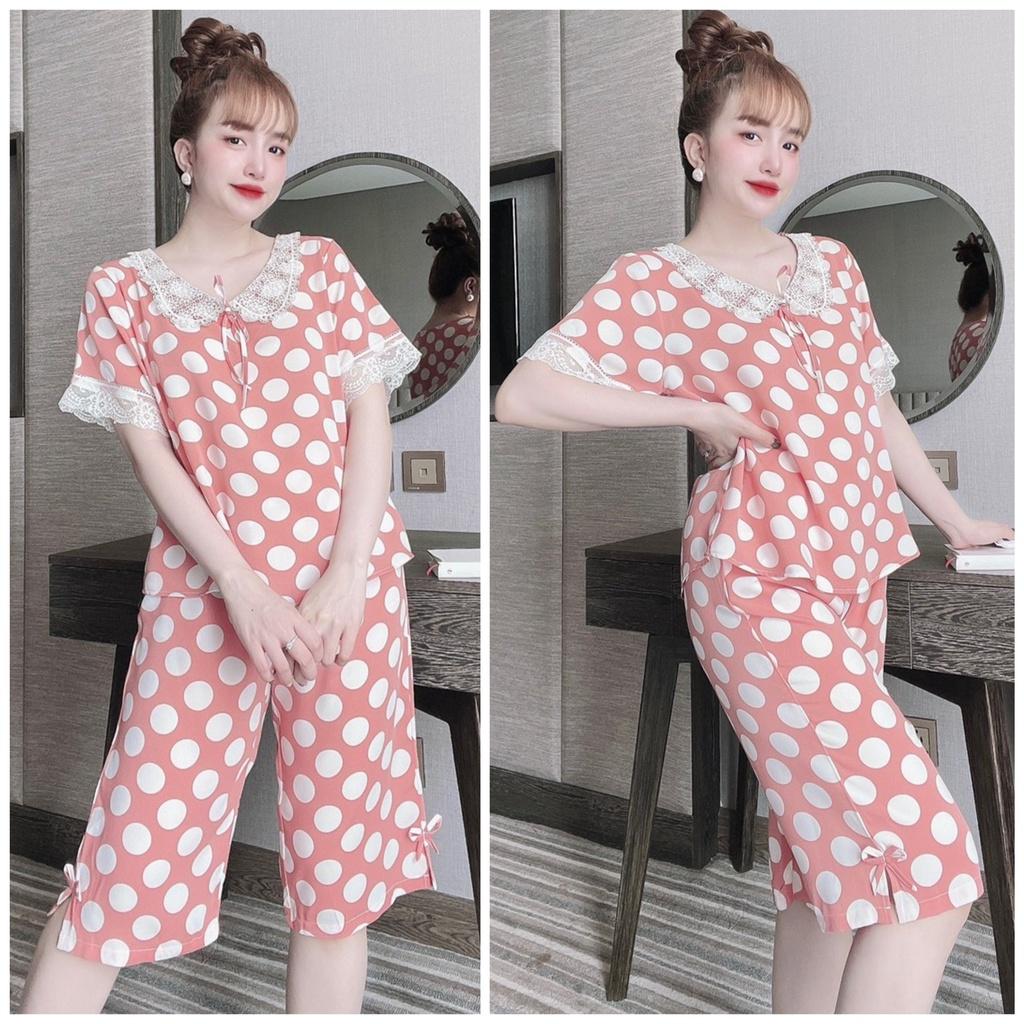 Đồ bộ nữ tay ngắn quần lửng mặc nhà dễ thương, bộ ngủ Pijama vải lụa mango mềm mát Freesize dưới 62kg MY STORE