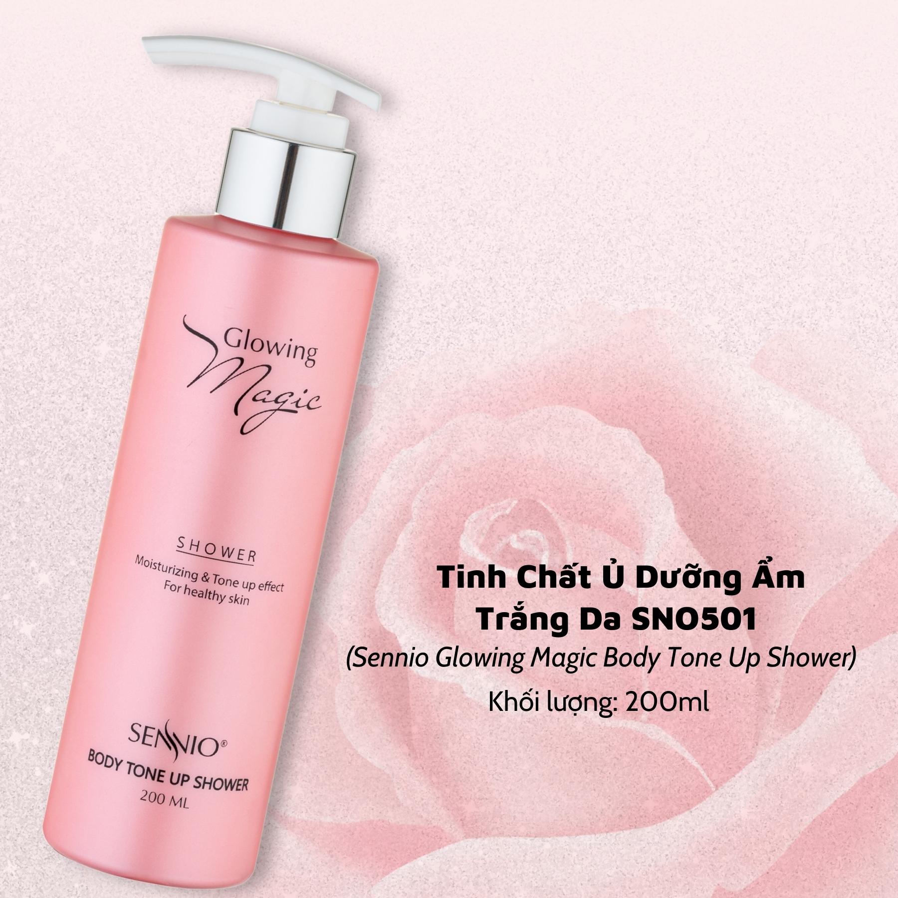 Kem ủ trắng body Sennio Glowing Magic Body Tone Up Shower dưỡng ẩm trắng da 200ml SNO 501