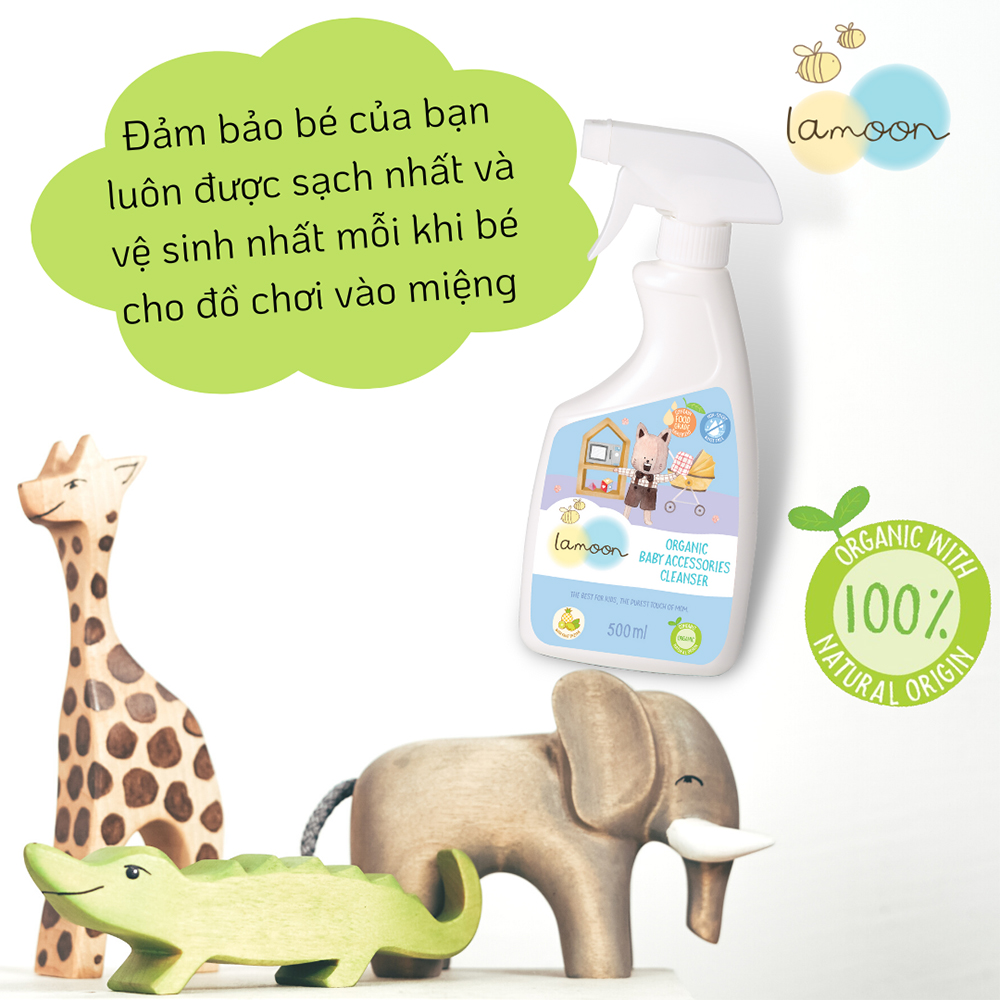 Nước rửa đồ chơi Organic an toàn cho bé Lamoon - Bình 500ml