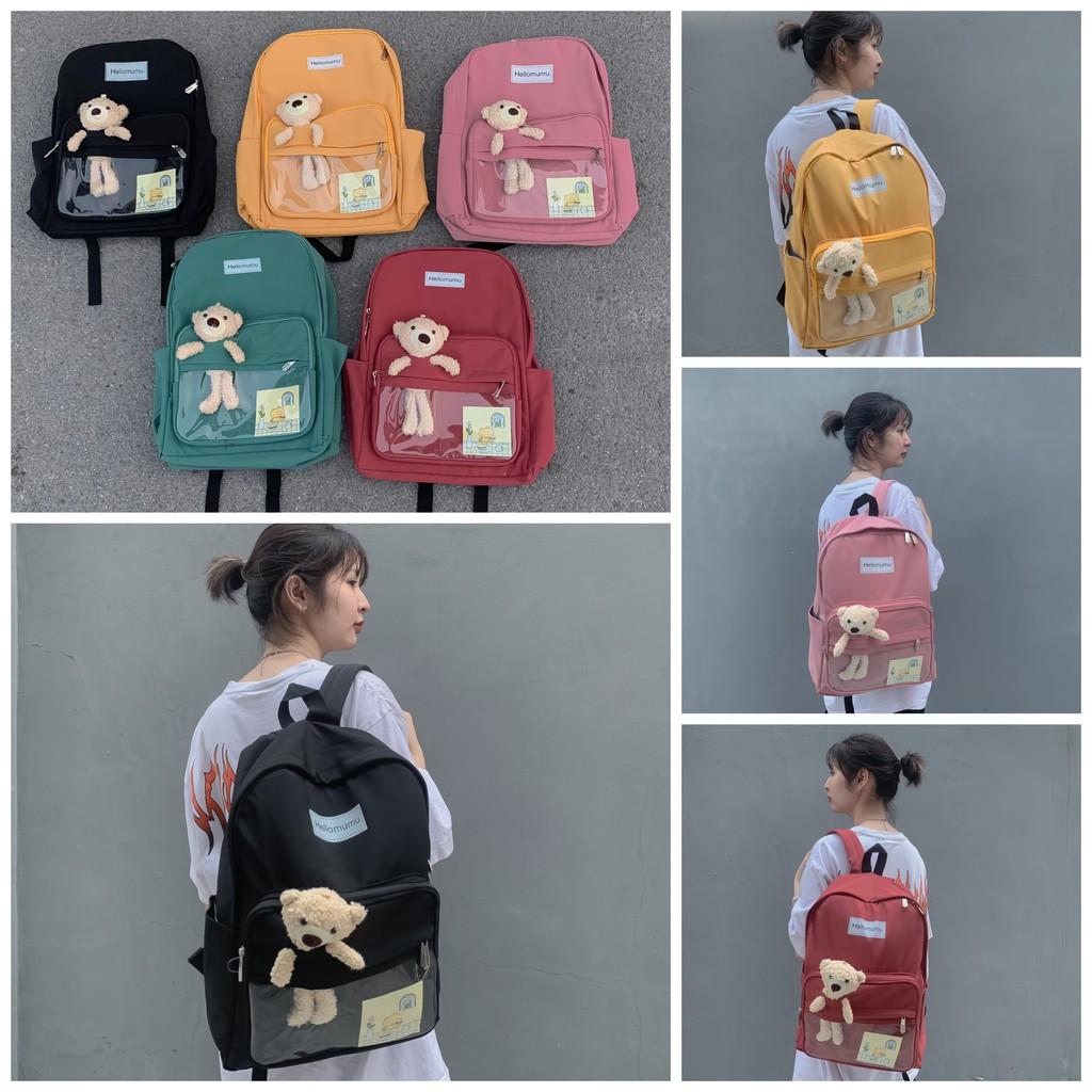 Balo Ulzzang chống nước, Học Sinh Sinh Viên Kèm Gấu Bông Phong Cách Hàn Quốc Cực Dễ Thương, đi học đi chơi !