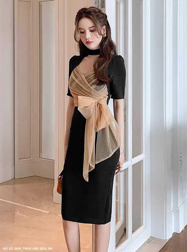 ĐẦM ÔM DẠ TIỆC TAY NGẮN QUẤN NƠ LƯỚI QUANH NGỰC