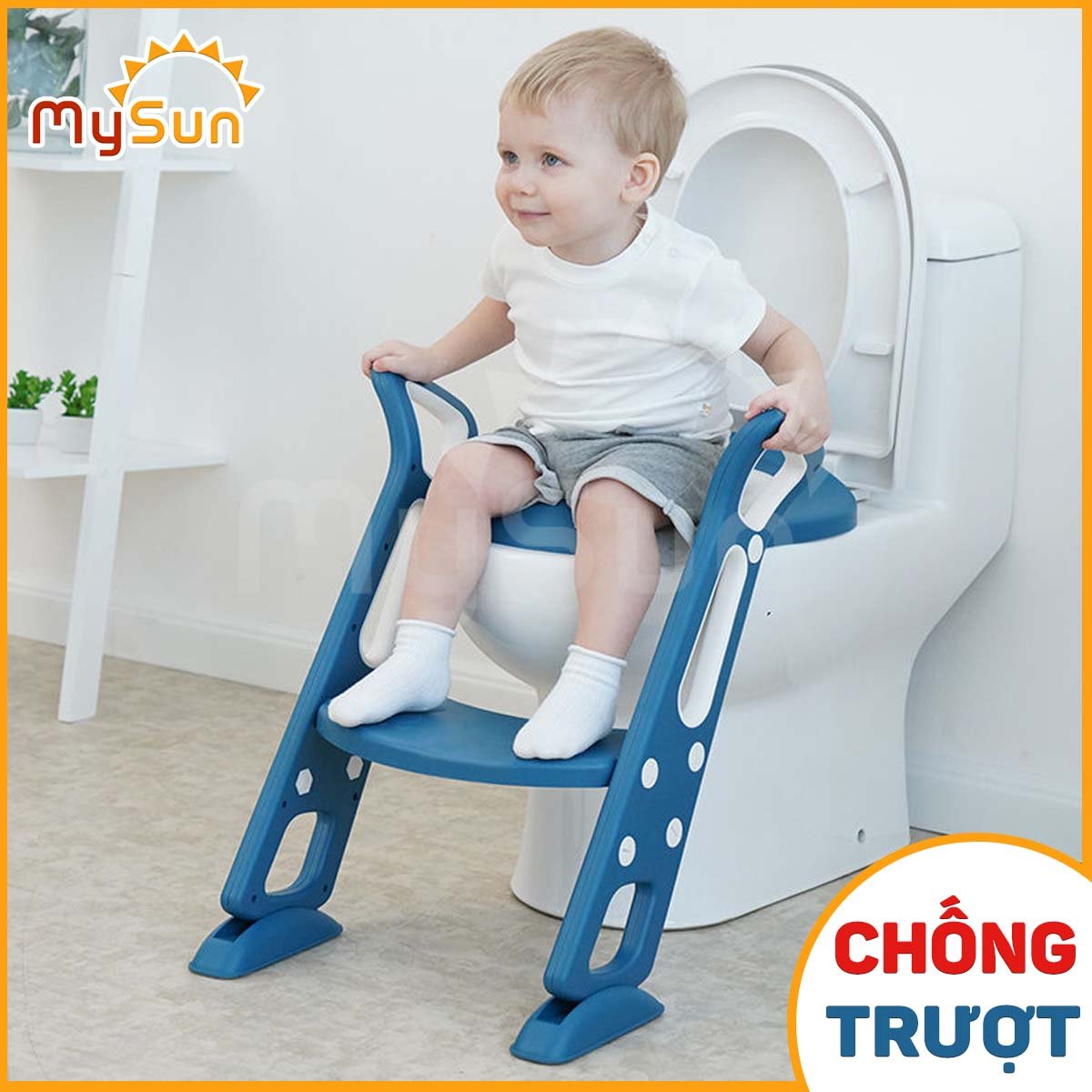 Thang ghế bô nắp bệ thu nhỏ bồn cầu vệ sinh Toilet chống trượt an toàn cho bé MySun