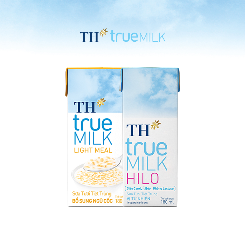 Combo 3 lốc sữa tươi tiệt trùng TH true Milk HILO Hilo &amp; 3 lốc sữa tươi tiệt trùng TH True Milk Light Meal bổ sung ngũ cốc (180ml x 24)