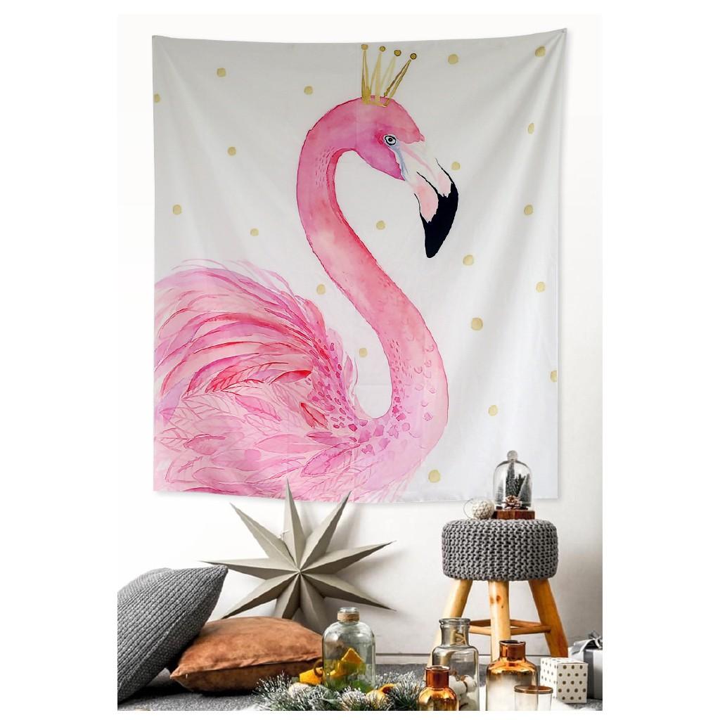 Thảm vải treo tường hình hạc hồng đáng yêu, trang trí phòng ngủ siêu cute + Tặng kèm đèn nháy và móc treo