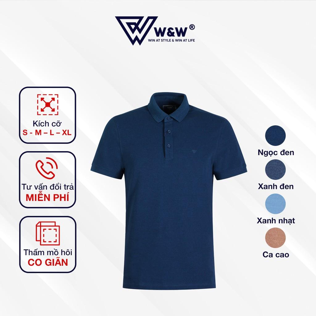 Áo Thun Polo Nam W&amp;W Dáng Regular Fit- Cổ Đức Bẻ Phối Ba Khuy Màu Trơn, Chất Liệu Thoáng Mát, Bền Màu WPO65