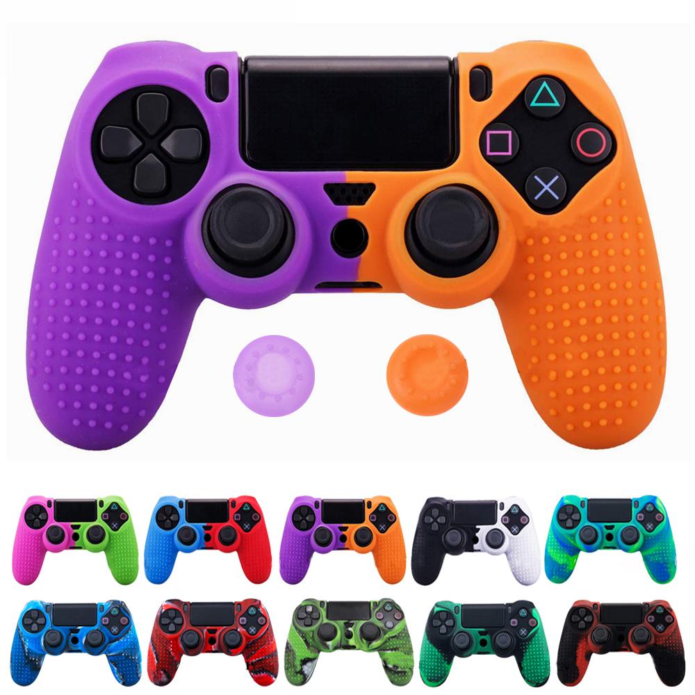Vỏ bọc silicon ZOMTOP cho Vỏ tay cầm Dualshock 4 PS4 Pro Slim và Mũ kẹp ngón tay cái cho Phụ kiện trò chơi PlayStation 4 Màu sắc: 1 Đỏ